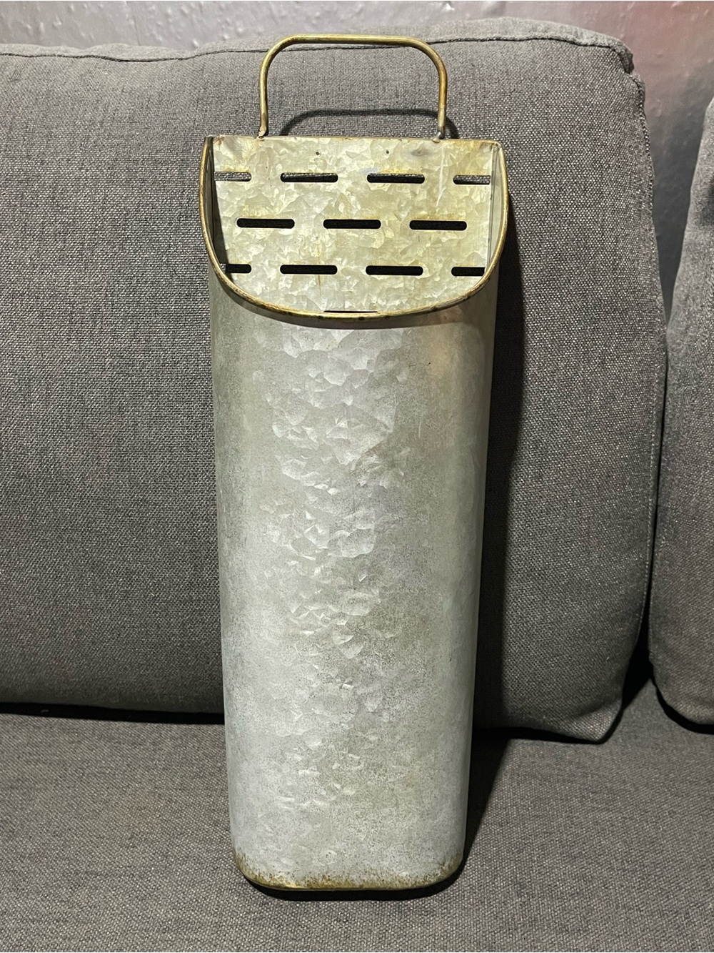 Galvanized Metal Lantern with Brass Accent - Gray - Home Accents